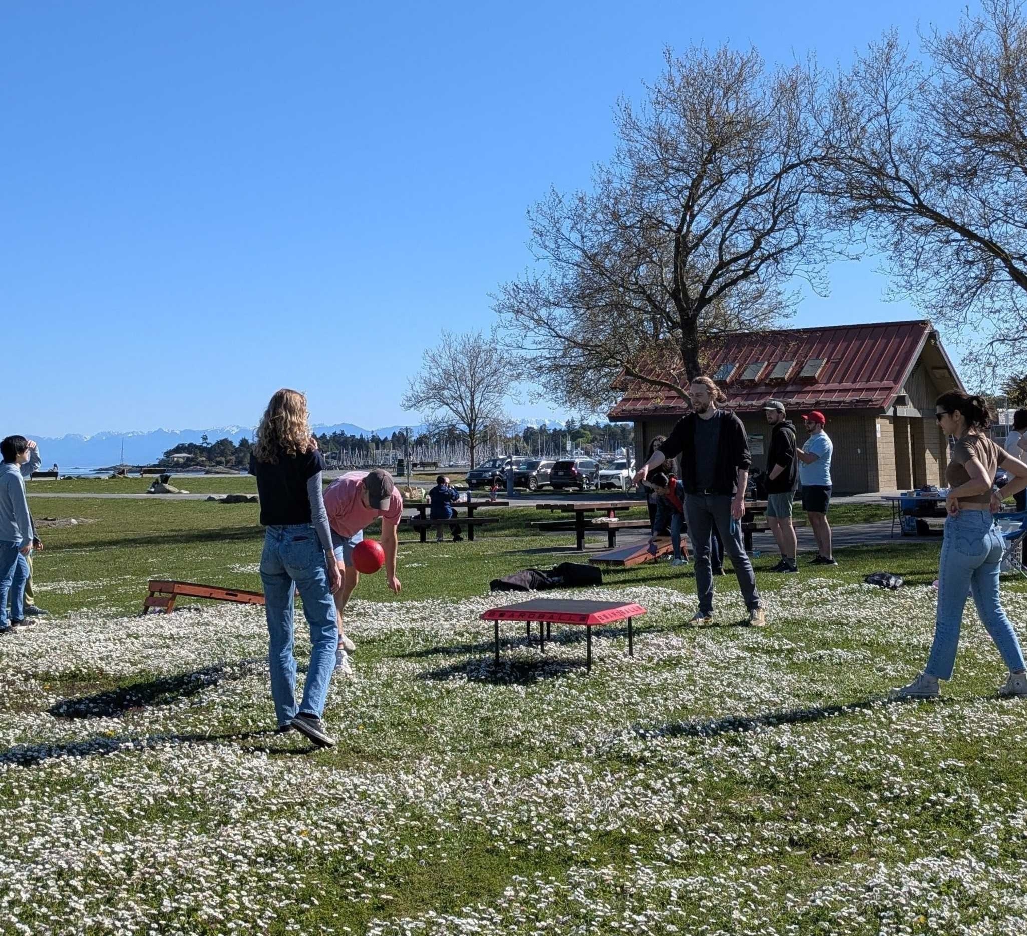 Playing board ball before the games tournament.